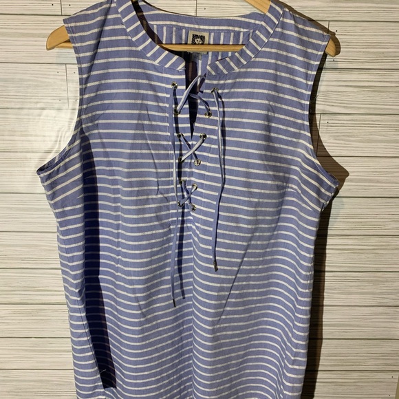 Anne Klein Women’s sleeveless summer striped blouse L Pit to pit 23 length 29 - Picture 1 of 5